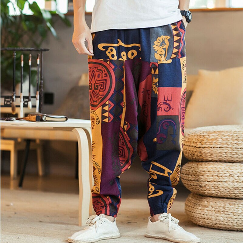 Harem Pants Hip Hop Aladdin Hmong Baggy Cotton Linen Harem Pants Men Women Plus Size Wide Leg Trousers Pants Cross-pants
