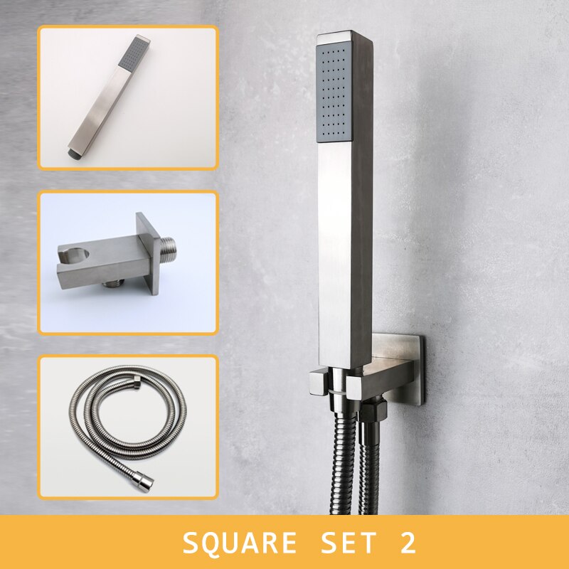 High Pressure Handheld Shower Head with Powerful Shower Spray Matt Metal Stainless Steel Hand Held Showerhead Brushed Finish