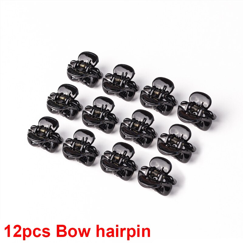Pinces à cheveux pour femmes, 12 pièces/paquet, accessoires pour filles, Mini griffes en plastique Transparent, noir, marron,: B4