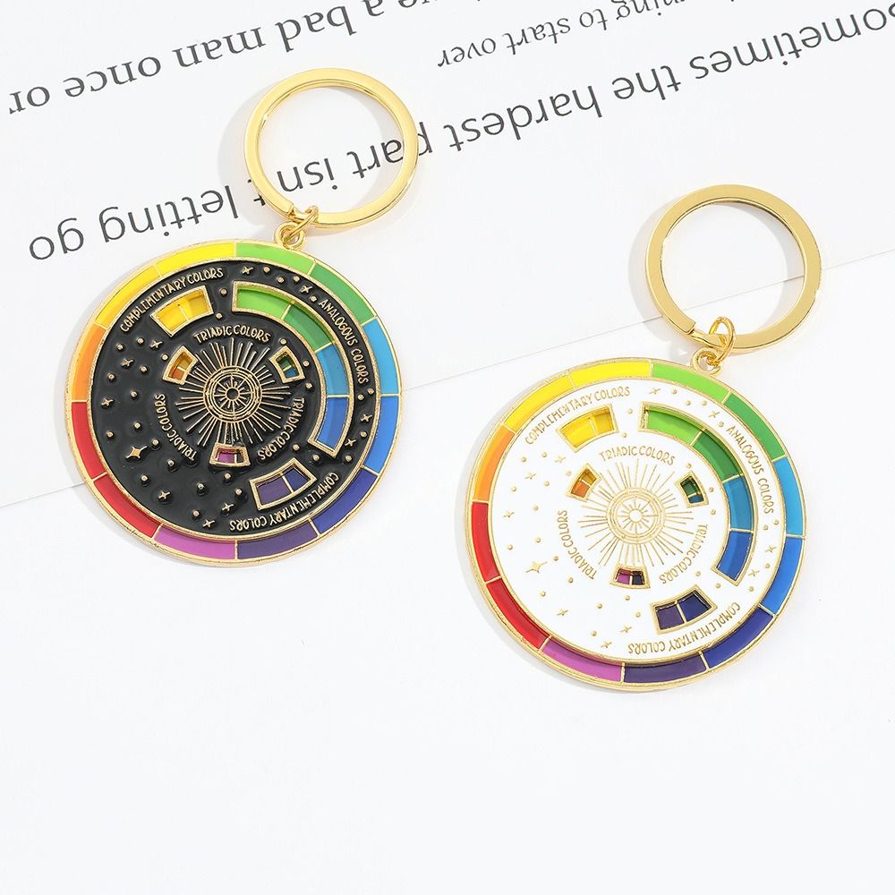 Rotatable Spinning Color Compass Keychain Palette Color Wheel Spinning Compass Metal Pendant Novelty