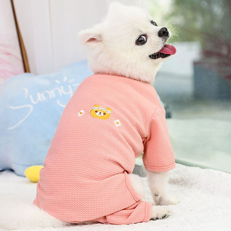 Pink Blue Cat Pajamas Dog Clothes Hoodie Jumpsuit Tracksuit Embroidery Dog Pyjamas Overalls For Small Dogs Chihuahua Yorkie 2XL