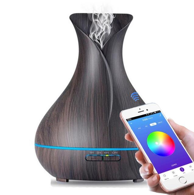 550ML Essential Oil Aromatherapy Diffuser With APP Remote Control Aroma Diffuser LED Lights For Home Ultrasonic Air Humidifier: Dark Wood Grain / UK