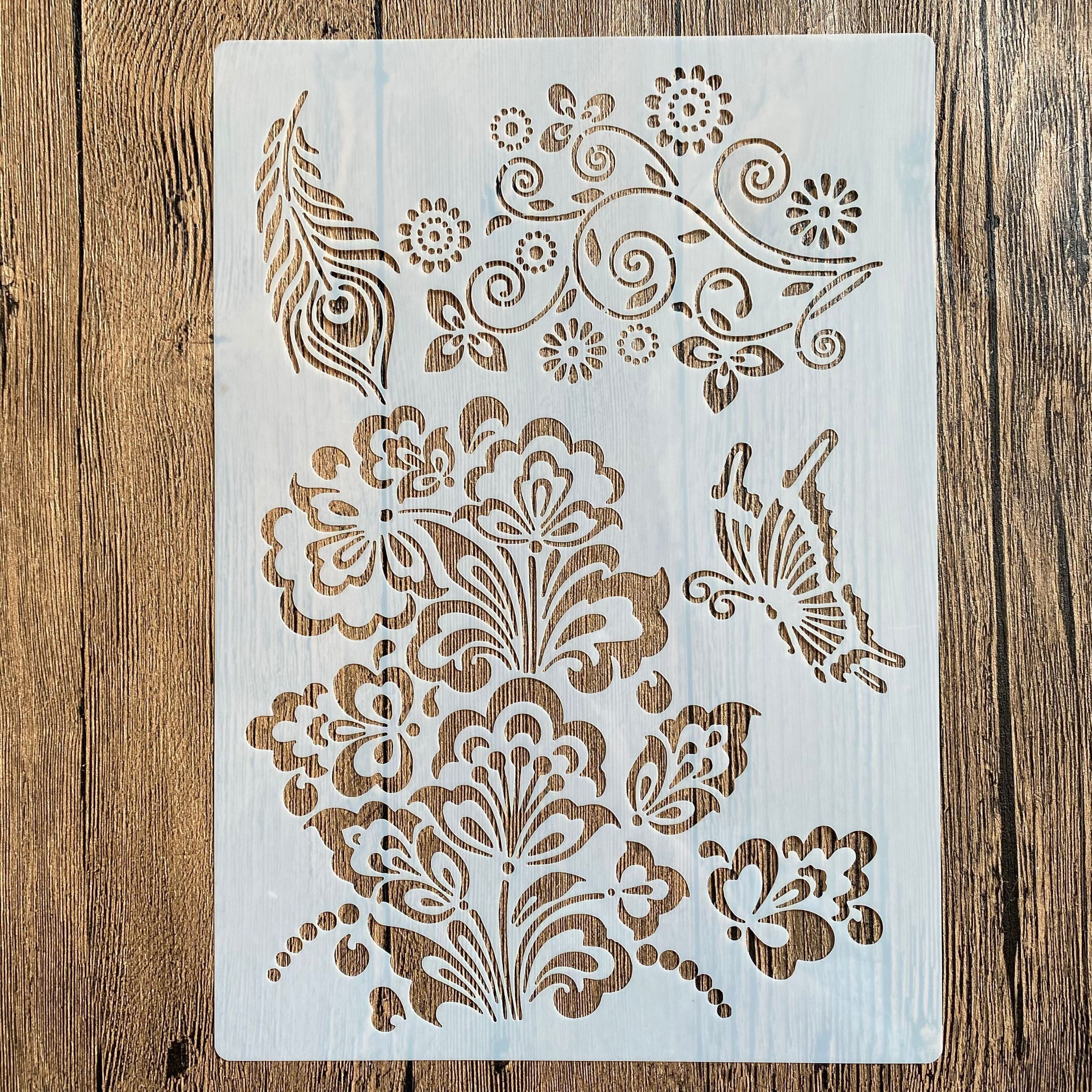 Plantillas A4 de 29x21cm para manualidades, pintura de pared, libro de recortes colorear, álbum en relieve, plantilla de tarjeta de papel decorativa, mariposa animal de pared: Plata