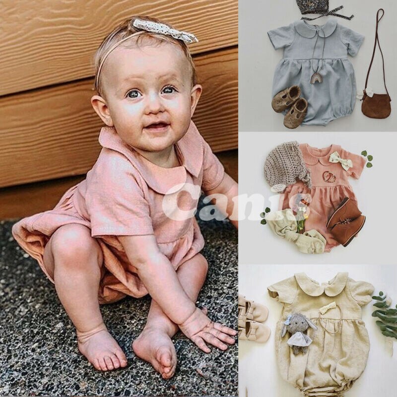 Baby Zomer Kleding Schattige Baby Baby Meisjes Jongens Effen Bodysuits Peter Pan Kraag Jumpsuits Outfits Kleding Casual Playsuit