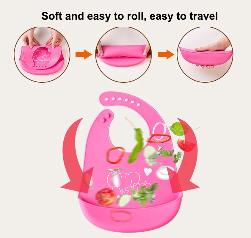 1pcs Baby Waterproof Silicone Bibs Infant Soft Cartoon Adjustable Saliva Towel Newborn Feeding Saliva Bibs Apron Burp Cloths