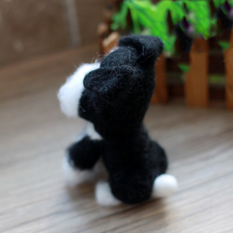 1 set ofärdig tovning petad ullfilt petad set handgjord diy svart hundfilt för nål materialpåse