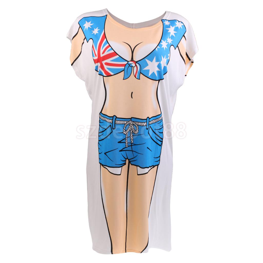 Bikini drôle imprimé femme robe plage fête cache-haut T-Shirt maillots de bain pyjamas déguisement
