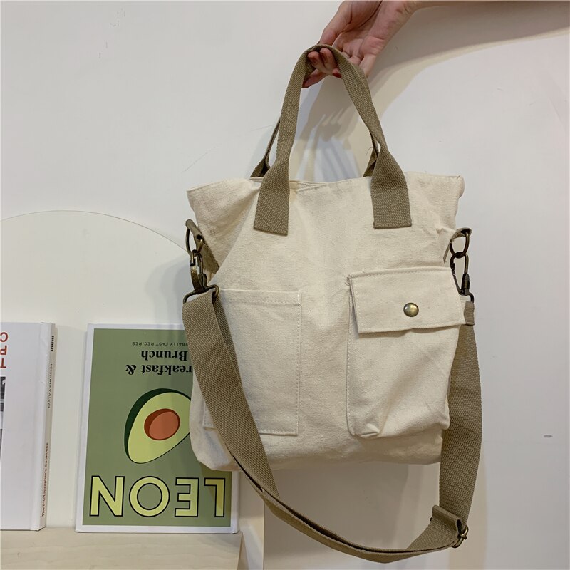 Original coréen Chic Harajuku Style toile sac décontracté sauvage sac à bandoulière grande capacité étudiant sac à bandoulière: Beige
