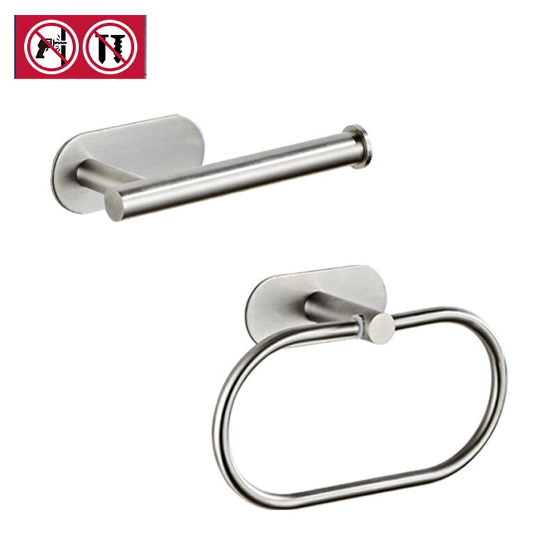 Badkameraccessoireset 3m zelfklevende roestvrijstalen handdoekhouder met geborstelde afwerking, badjashaken, handdoekring en toiletrolhouder: 2 stuks sets