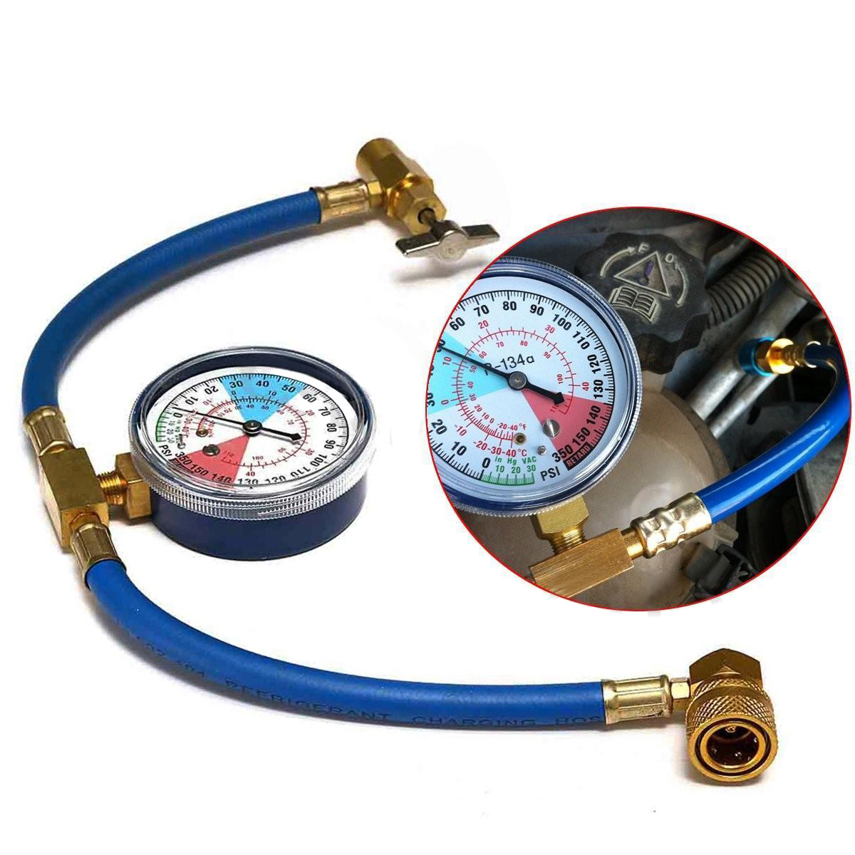 Car Air Conditioning AC R134A Refrigerant Recharge Measuring Hose Gauge Kit