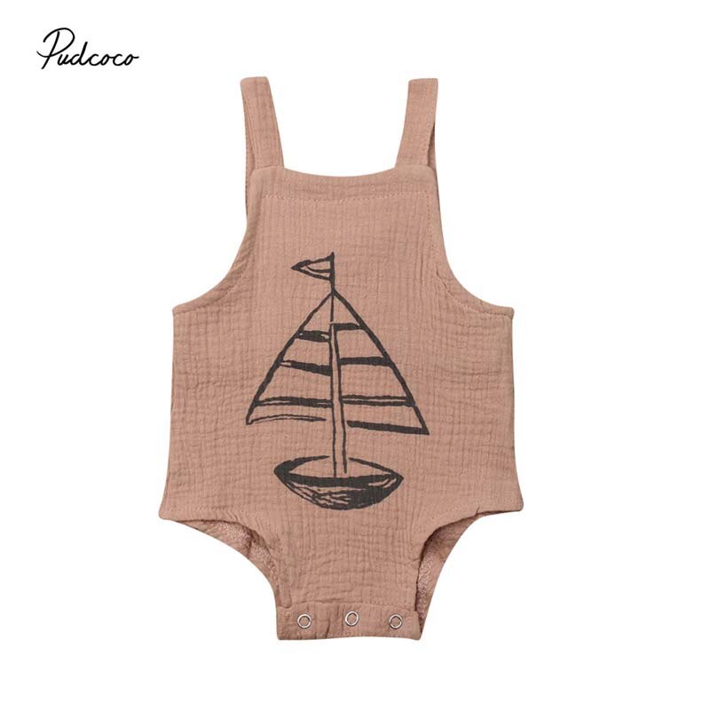 Pasgeboren Baby Meisje Jongen Zeilboot Bodysuit Zachte Katoenen Mouwloze Sunsuit Jumpsuit Outfit Schattige Baby Kleding Zomer 0-12M