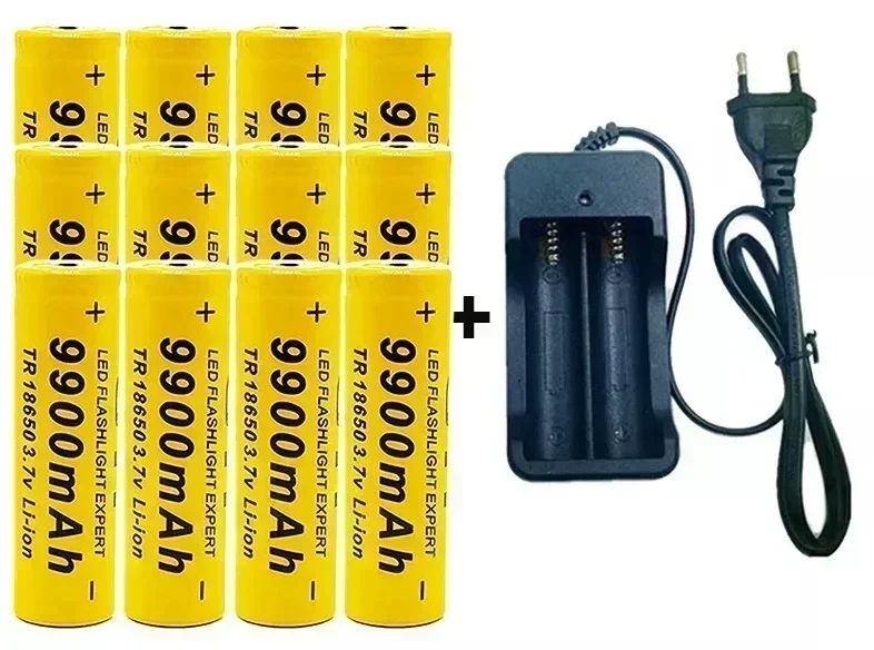 18650 batteria ricaricabile 3.7V 18650 9900Mah capacità luce portatile portato, ecc., batteria ricaricabile agli ioni di litio + caricabatterie: Blu
