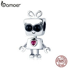 BAMOER 100% 925 Sterling Zilver Tick Meisje Robot Jeugd Kralen Charm fit Charm Armband DIY Sieraden Accessoires SCC885