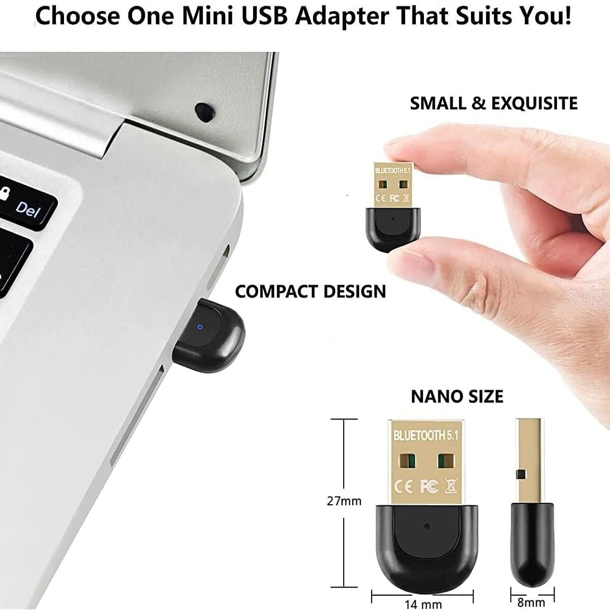 Zexmte Dongle USB Bluetooth 5.1 Adapter Blue-tooth USB Transmitter Speakers Keyboard Mouse Printer Receiver for PC Win 7/8/10/11
