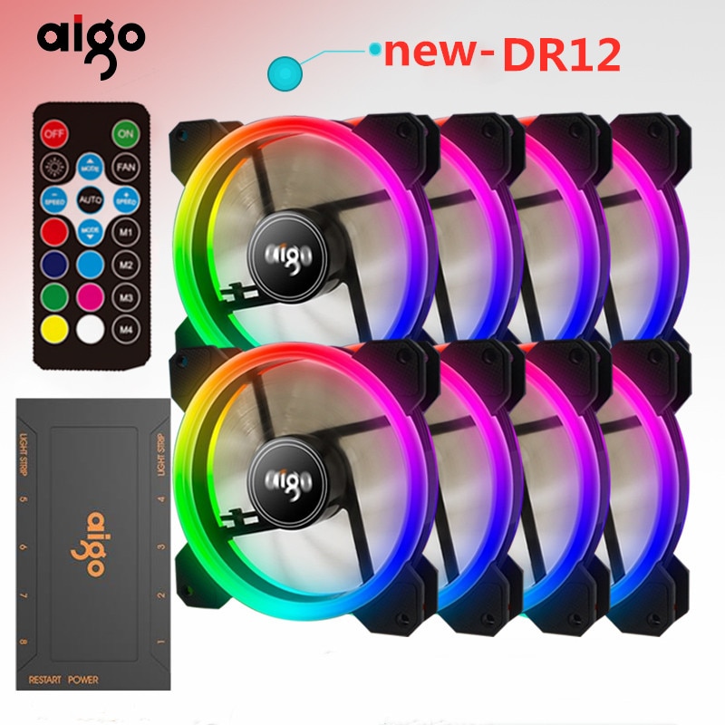 Aigo DR12 Computer Case PC Koelventilator Lichtbalk RGB Passen LED 120mm Stille + IR Remote Koeler Fan led verlichting lamp strips