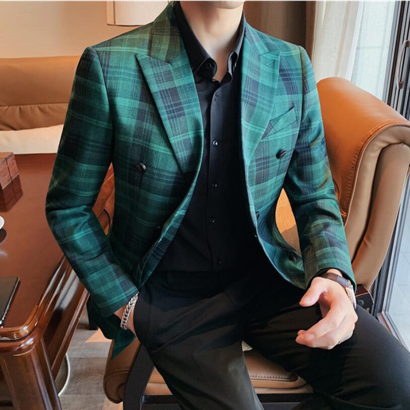Chaqueta entallada a cuadros para hombre, traje informal a la para negocios y ocio, chaqueta de primavera, novedad