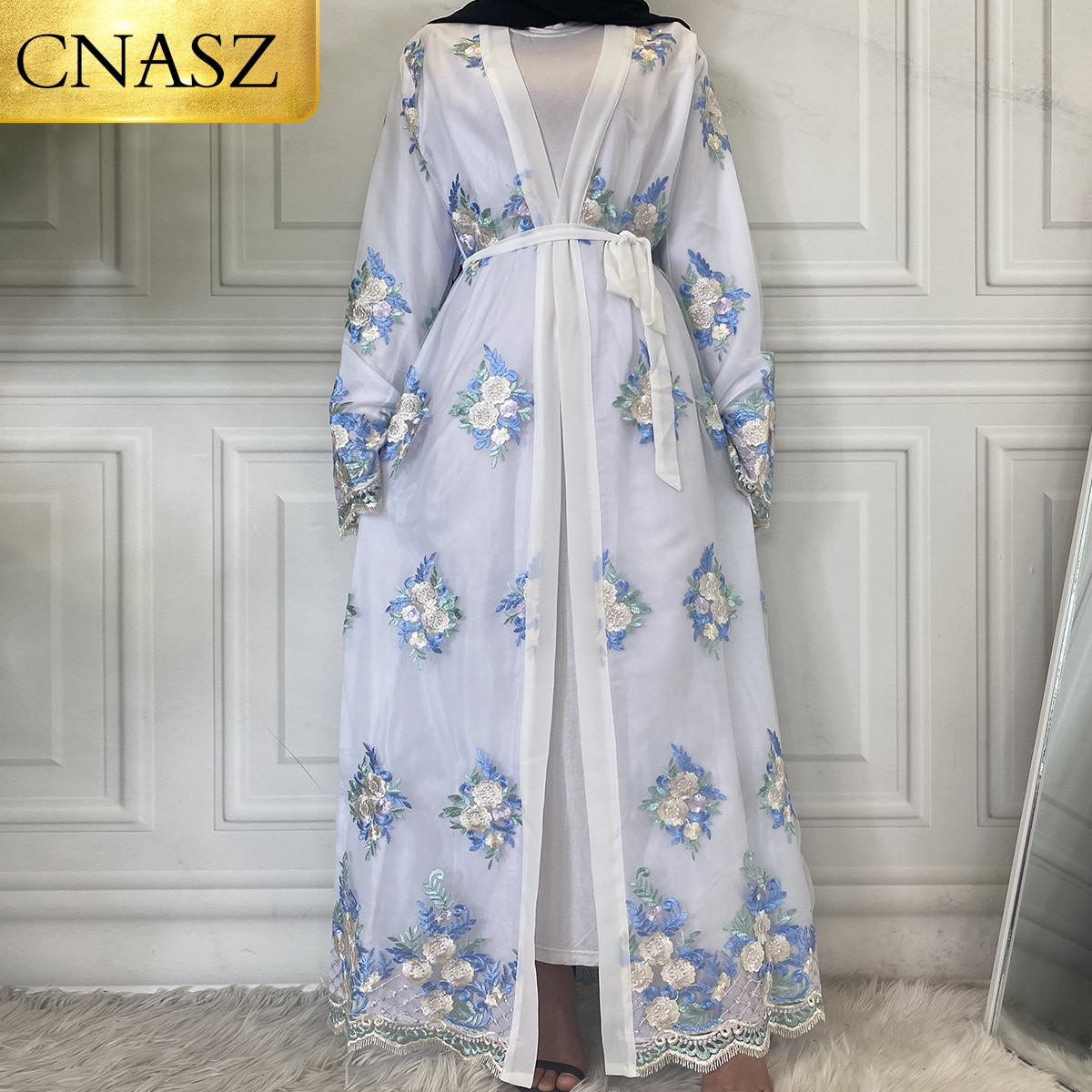 Abaya – Robe longue en dentelle brodée pour femmes, style musulman, modeste, dubaï, nouvelle , Cardigan, jupe Kimono