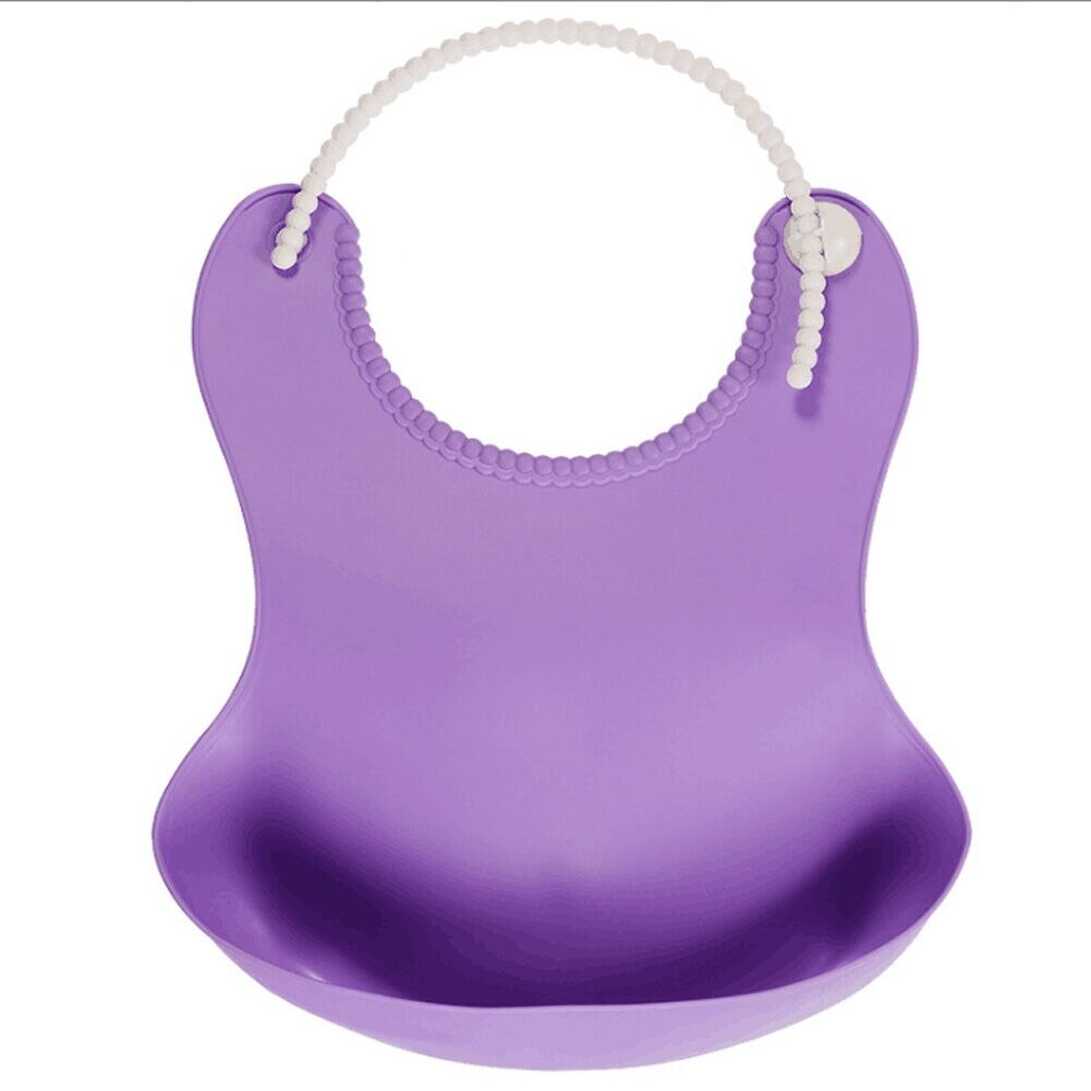 Babero suave impermeable de silicona para bebé, recogedor de migas enrolladas lavable, para alimentación, TPE, compacto, seguridad atractiva: Morado