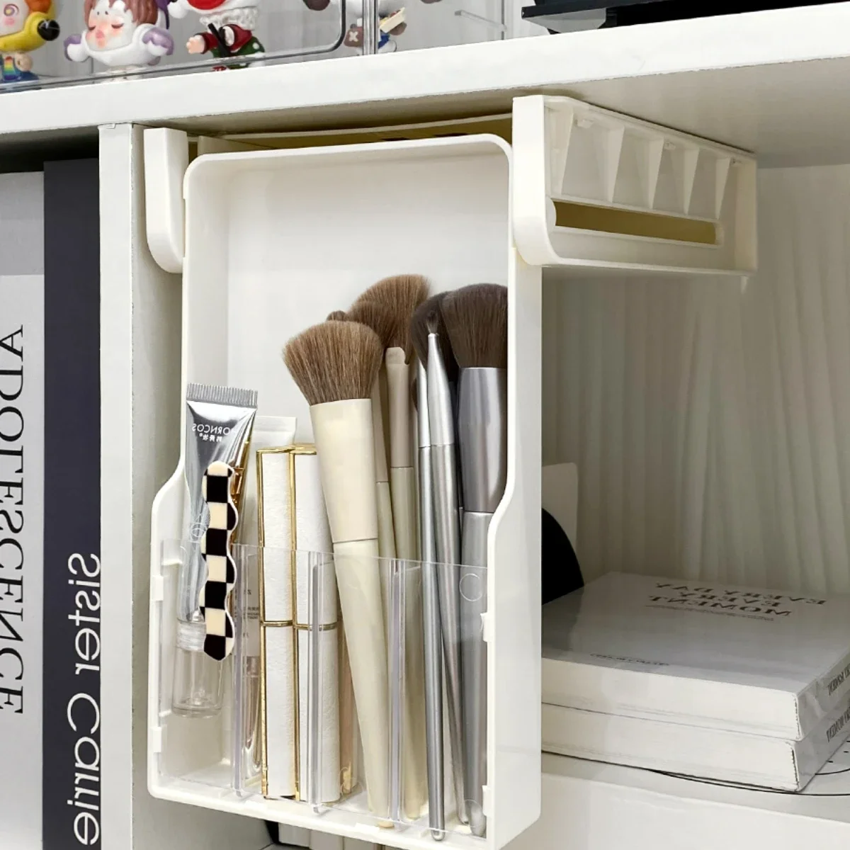 Caja de almacenamiento adhesiva con cajón oculto debajo de la Mesa, escritorio de oficina, papelería de gran capacidad, organizador de estante inferior para mesa de cosméticos