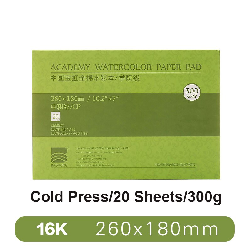 BAOHONG – papier aquarelle pour artistes, tampon texturé pour peinture, crayon, encre, charbon de bois, Pastel et acrylique, 20 feuilles 300 g/m², blanc: 16K Academy CP