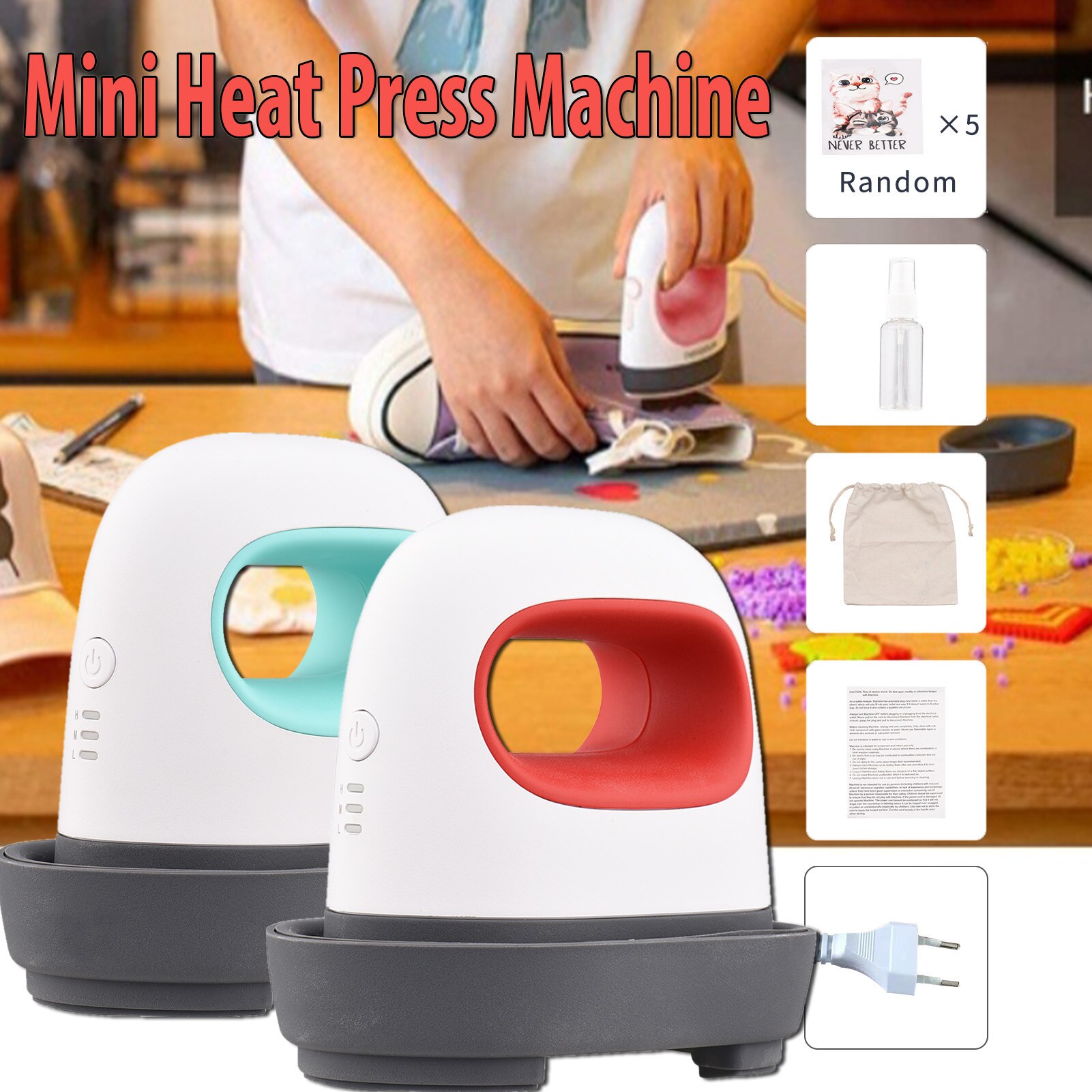Mini máquina de prensado en de hierro portátil, manga corta, etiqueta DIY, máquina de estampado en , Impresión de camisetas, Transfe de fácil calentamiento, , 2023