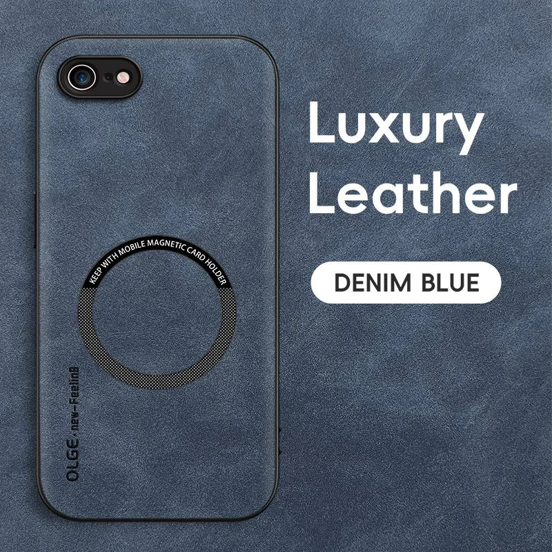 Magnetisk retro skinndeksel til iphone 16e 7 8 plus se iphone 8 plus trådløs lading telefondeksel: Lerret / Blå