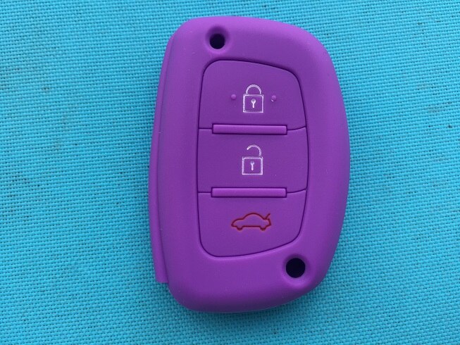 3- knops slimme siliconen sleutelhoes voor hyundai tucson  ix35 solaris  i25 i30 mistra accent afstandsbediening, klapbehuizing, leeg: Paars