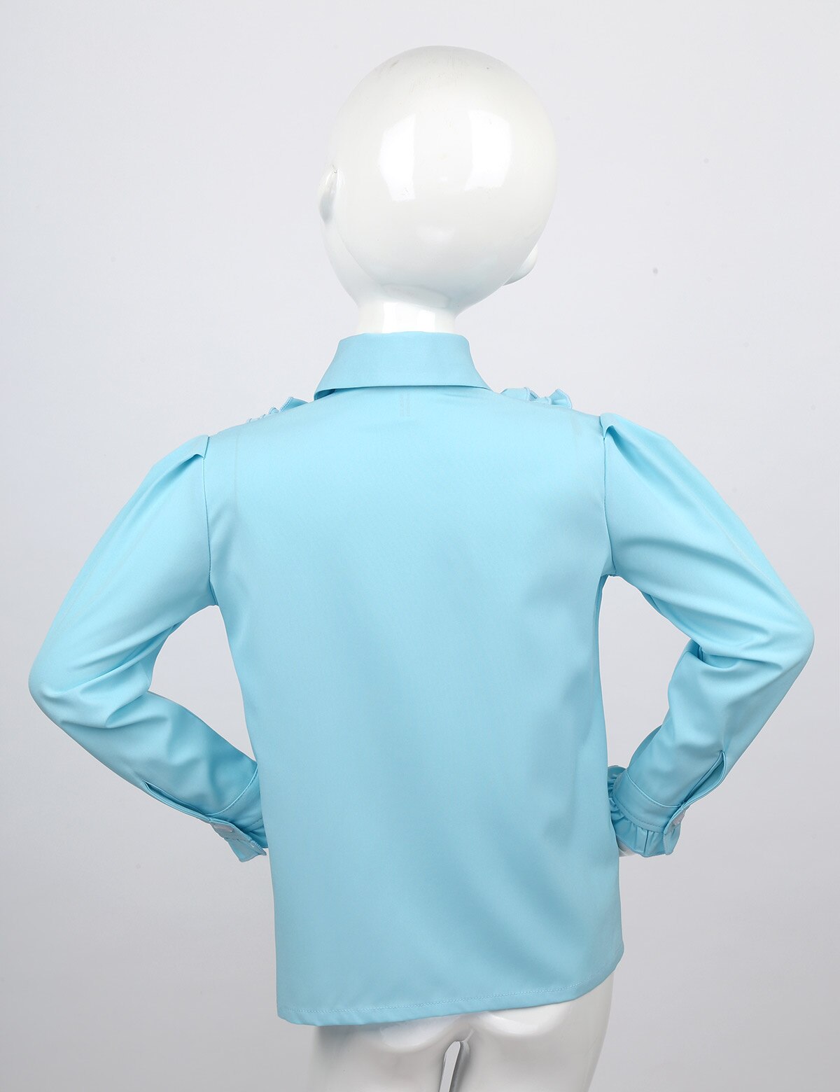 Cute Kids Girls Blouse School Uniform Turn-Down Collar Bowknot Ruffled Front Baby Blouse Long-Sleeved Buttons Closure Shirt Tops