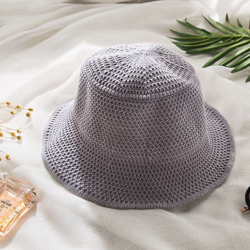 Solhatte til kvinder sommer strandsolhat blød bøttehat panama chapeau femme udendørs kasket: Grå