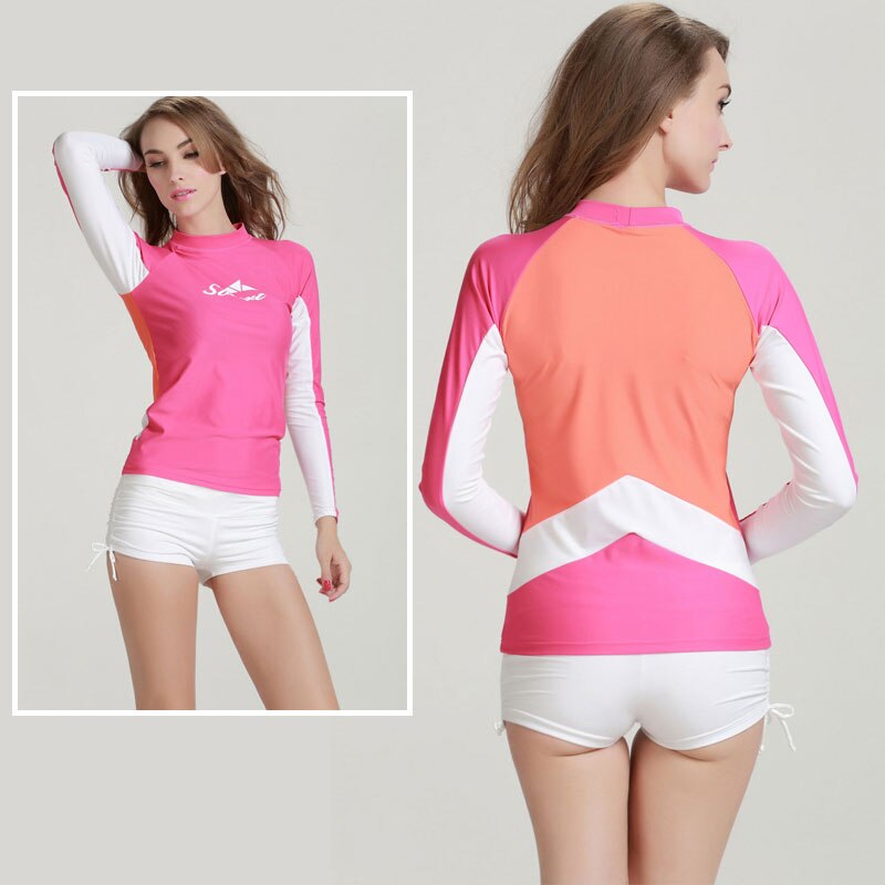 Women's Basic Skins Long Sleeve Rash Guard T-Shirt Girls UPF 50+ Rashguard Layies Sun Protective Swim Top: 923C / XL