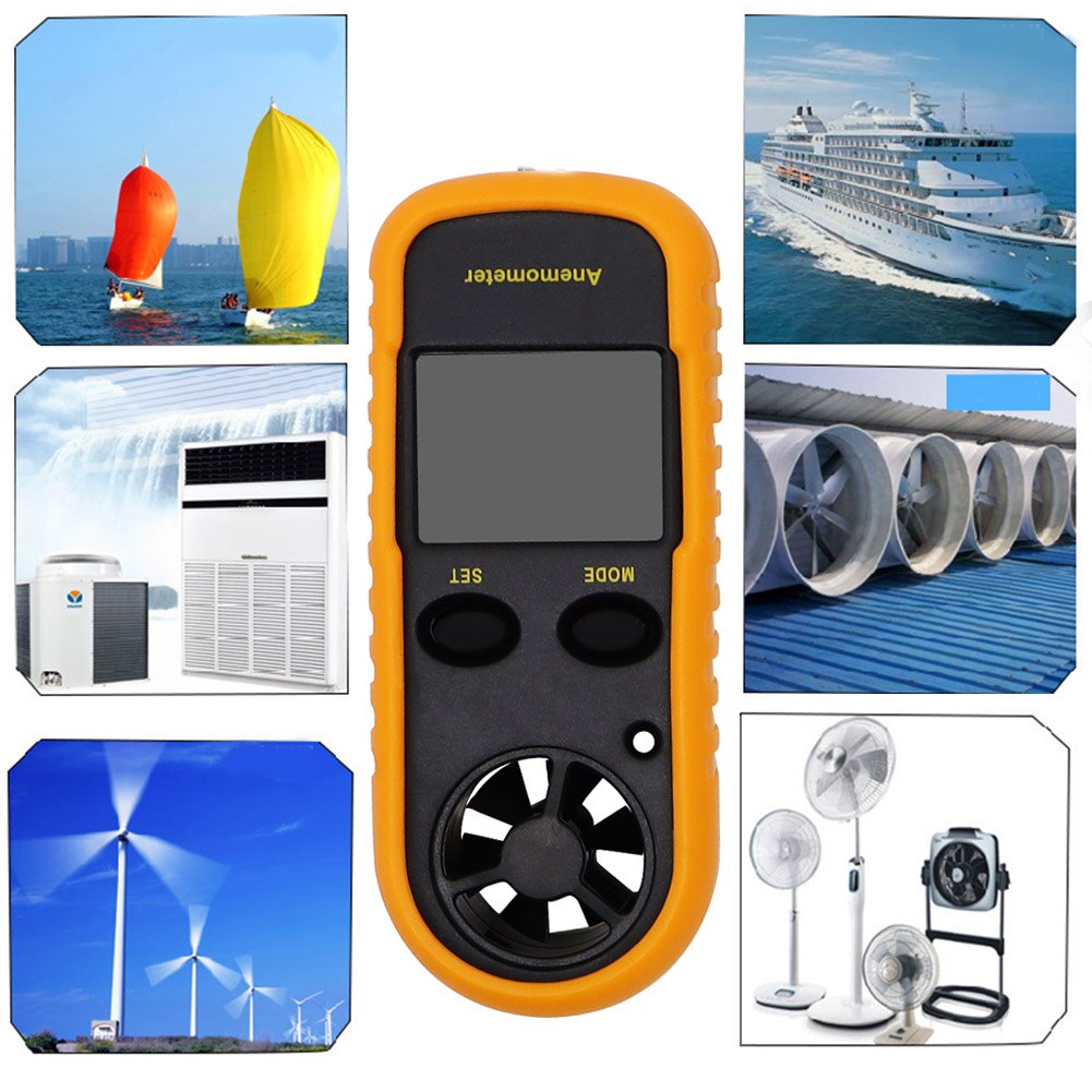 Digital Anemometer 30m/s Wind Speed Meter Guage Temperature Tester with LCD Backlight Display Thermometer