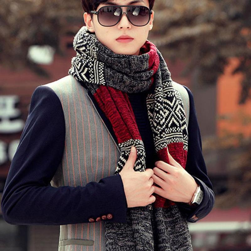 Mannen Mode Gebreide Geometrische Sjaal, Warm Houden In Herfst En Winter