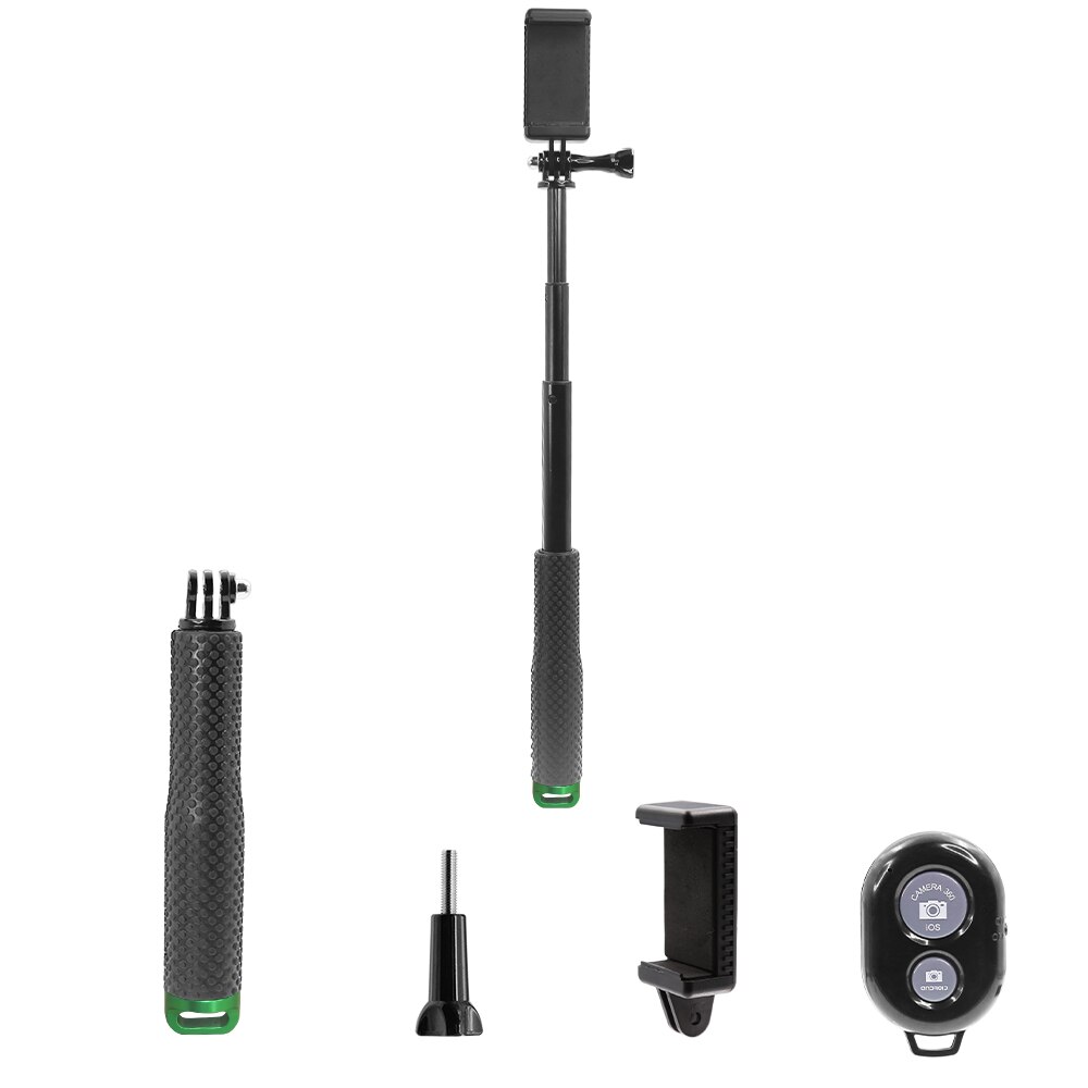 HONGDAK-Palo de Selfie de aleación de aluminio extensible, 48cm, para GoPro 10, 9, 8, 7, Insta360, SJCAM, buceo, monopié, teléfono móvil con Clip: Green 1