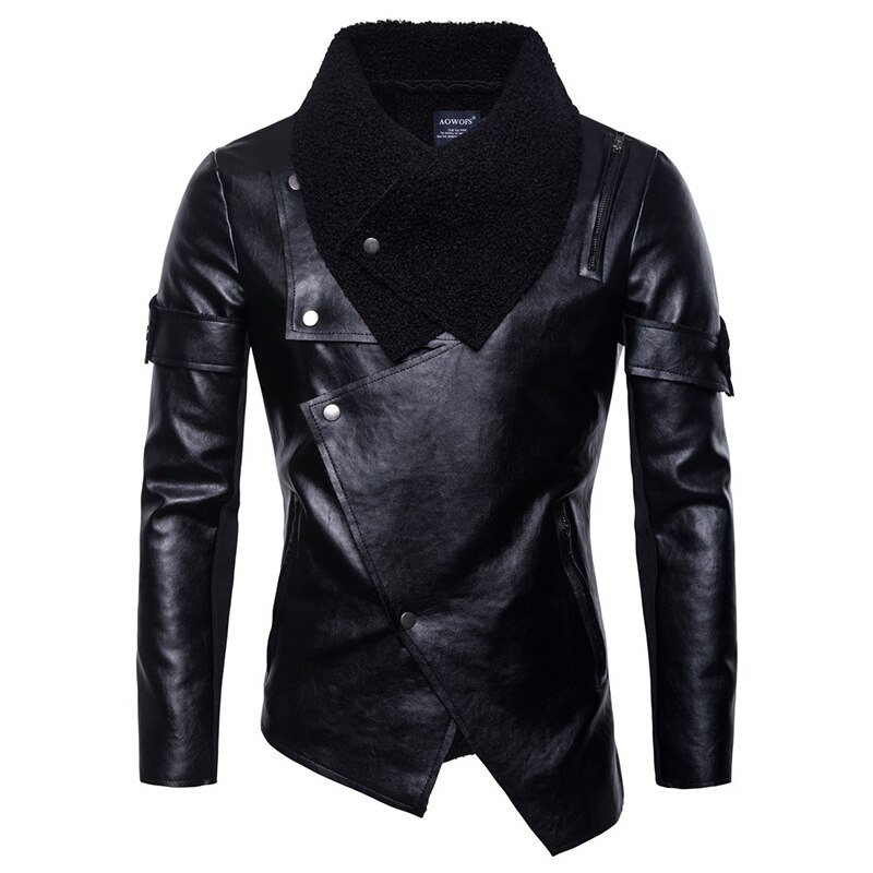 Chaqueta de cuero con personalidad para hombre, abrigo informal Punk de cuero para motocicleta, de otoño, novedad de