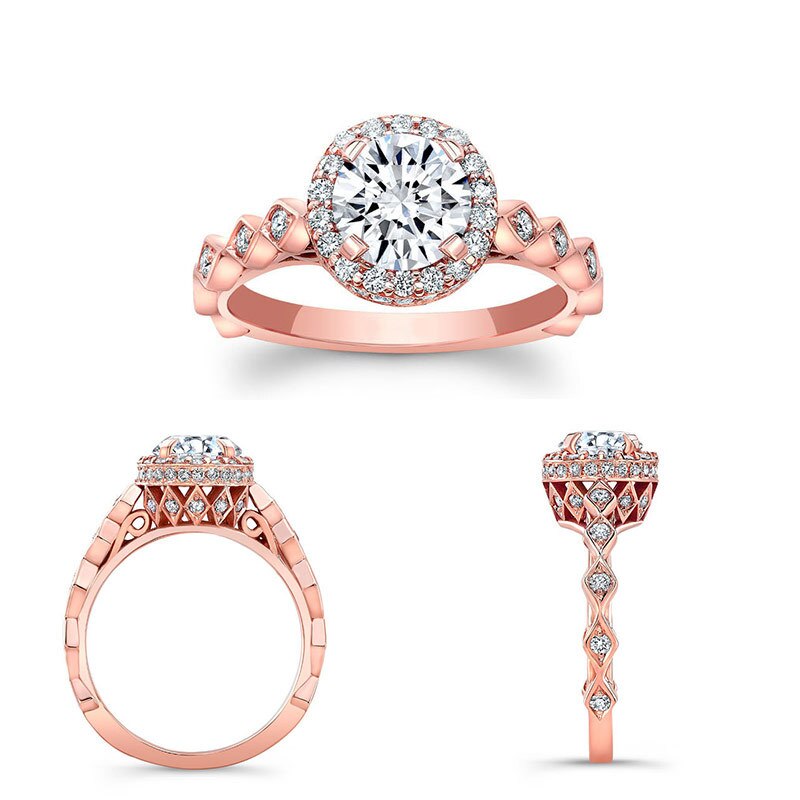 Huitan Grote Ronde Creatieve Rose Goud Mode Kubieke Zirkoon Wedding Bridal Griffenzetting Ring Voor Vrouwen & Vriendin