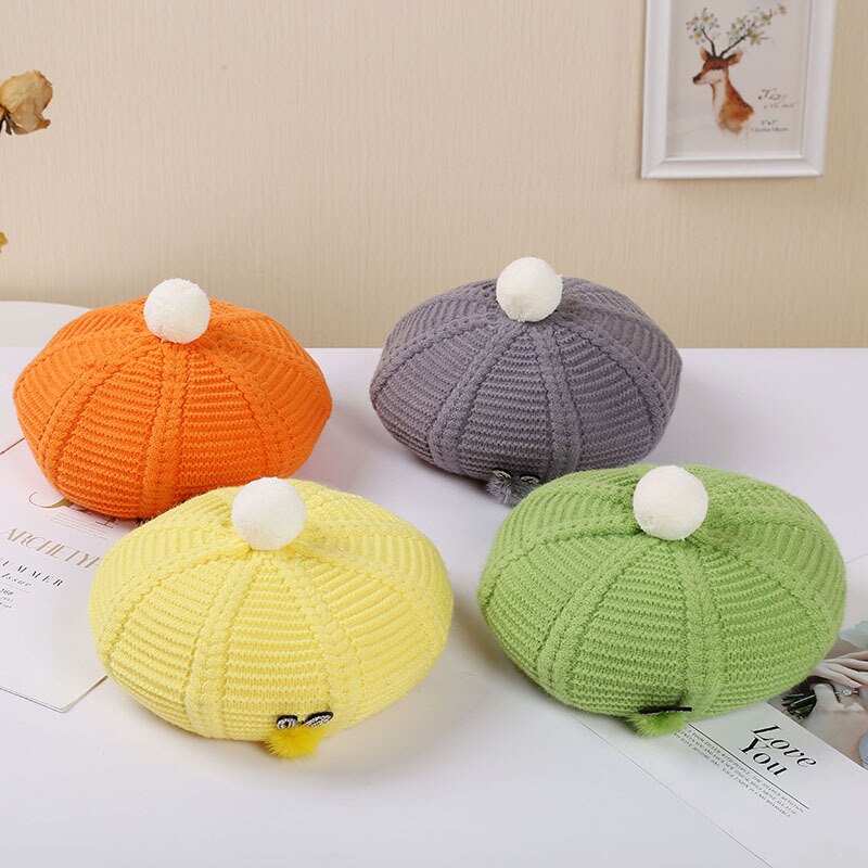 Dames hoeden en petten baret hoed muts dames herfst winter warme muts muts femme bontbal konijn wollen gebreide muts