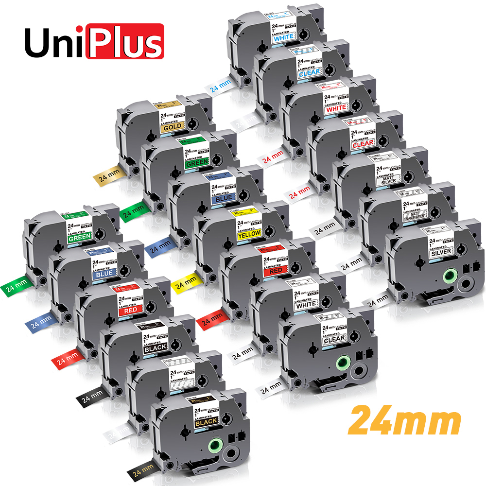 UniPlus 20 Colors 24mm Label Tape 251 Compatible Label Maker Black on White Printer Ribbon Sticky