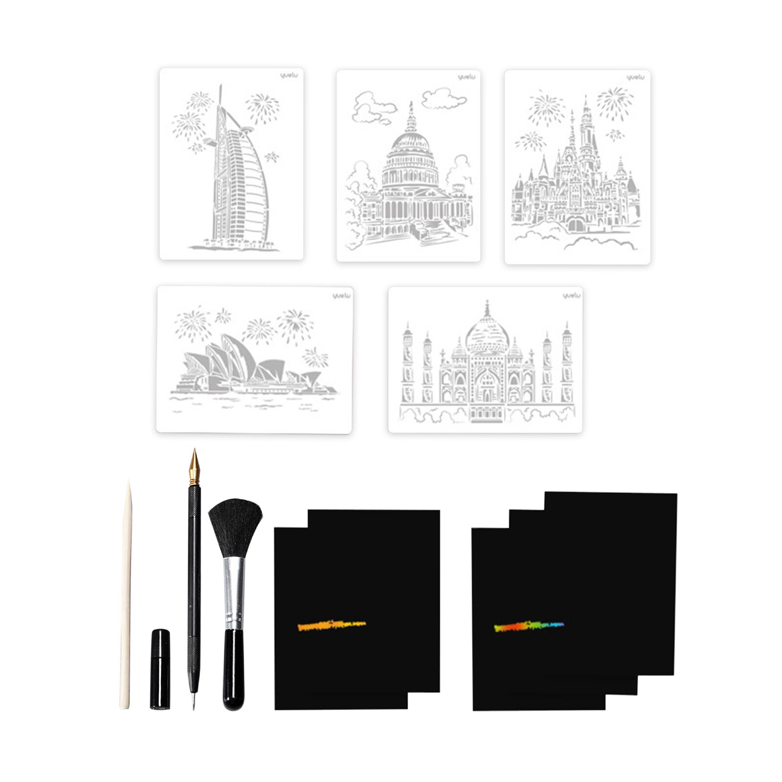 DIY Scratch Painting Set Innovative Art Scratch Paper Kit A4 Animal Building Handmade Diy Painting: E