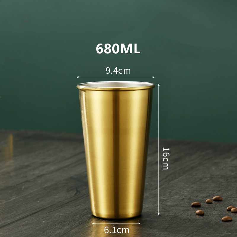 Gold Unbreakable Metal Drinking Beer Coffee Tea Cup Insulation Anti-Scalding Stainless Steel Water Mug Cups: Gold 680ML