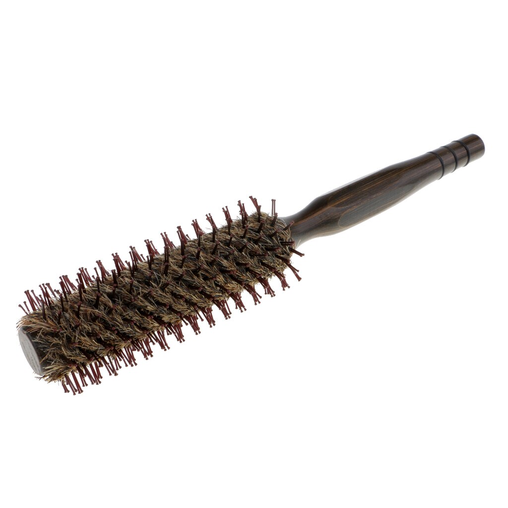 Kleine ronde haarborstel voor het föhnen, volume toevoegend, zachte borstelharen met nylon pinnen, handvat van natuurlijk hout: 22mm