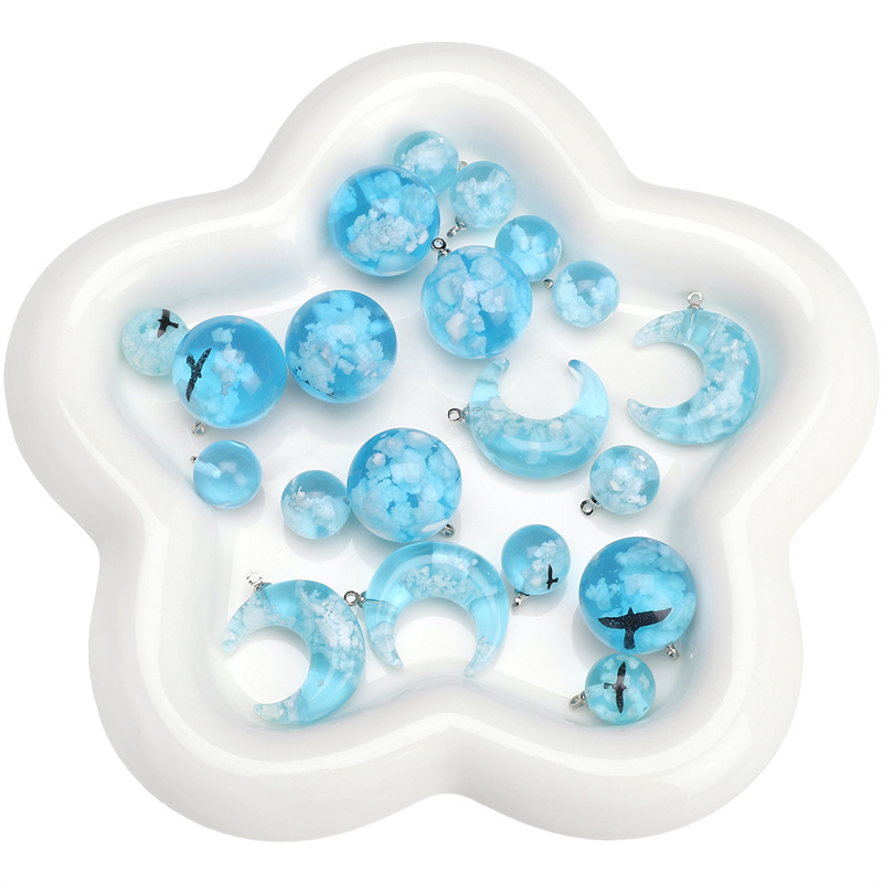 Cuentas sueltas de resina azul para hacer joyas, abalorios redondos de Luna para manualidades hechas a mano, collar, pulsera, pendientes, accesorios de joyería, 1 piezas