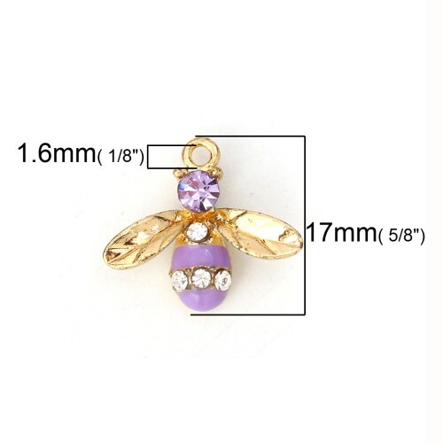Doreenbeads charms bi dyr zink baseret legering klar rhinestone emalje vedhæng smykker til gør-det-selv smykker fremstilling 17mm x 15mm,10 stk.: 2