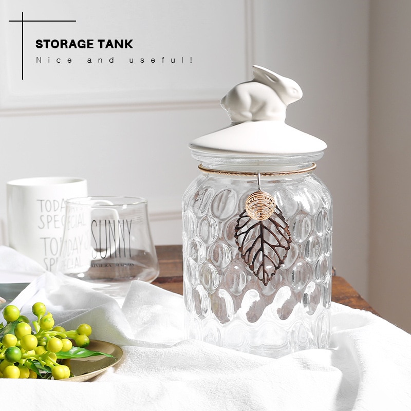 Suiker Blikjes Europese Glazen Snoep Opslag Jar Keramische Konijn Cover Crystal Opslagtank Decoratie Ornamenten Keuken Crystal Jar