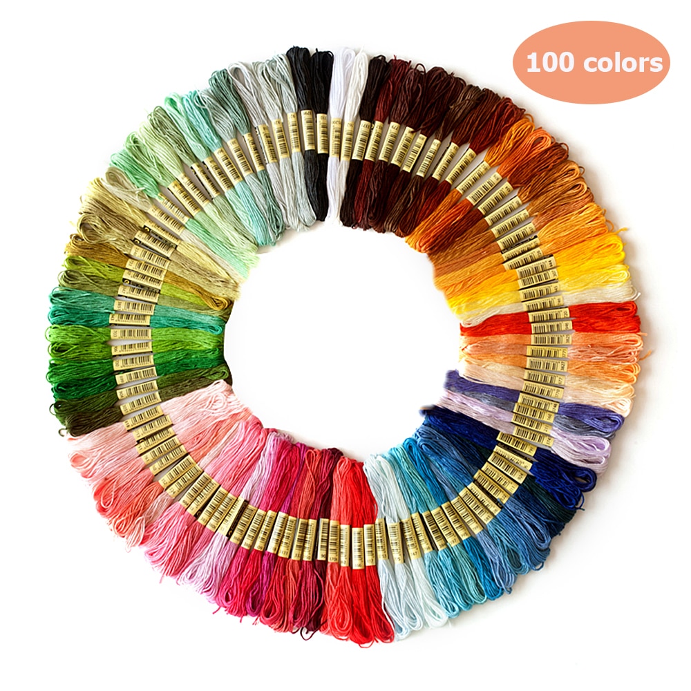 100 Pcs Embroidery DIY Silk Line Branch Threads Similar Dmc Thread Floss Skein Cross Stitch Thread Random Color: random color 100 Pcs