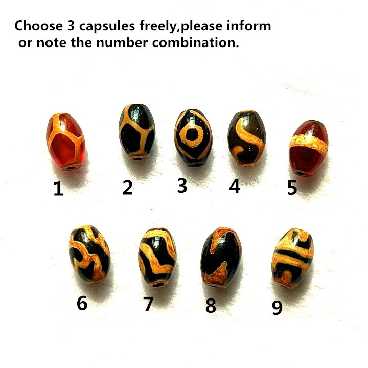 Agate Beads Black Earthen Gold Line DZI 8*12mm Double Tiger Teeth 2 Eyes Lotus 3pcs/Lot Men&Women Jewelry DIY: Free choice 3 pcs