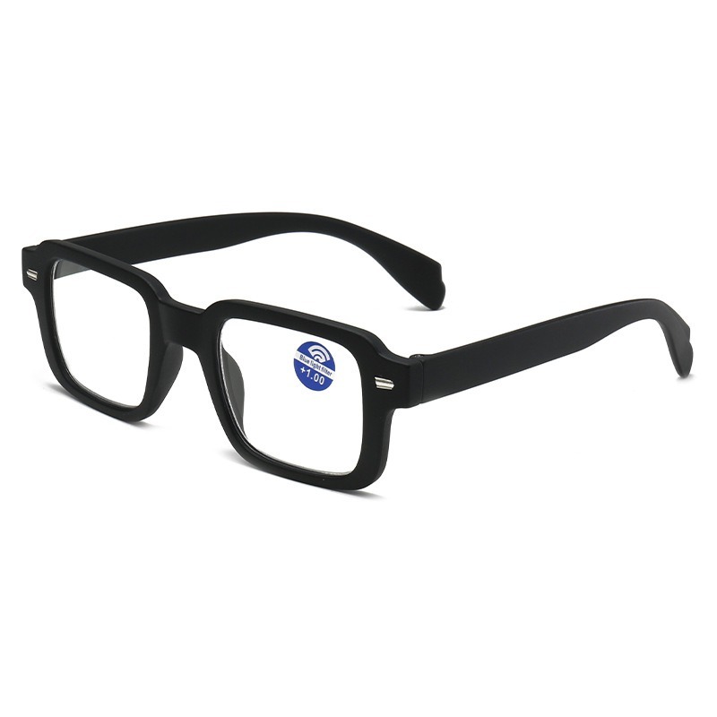 Gafas de lectura a la para mujer, gafas cuadradas de plástico para ordenador, antiluz azul, para presbicia y hipermetropía + 1,0 + 1,5 + 2,0: Negro / 0