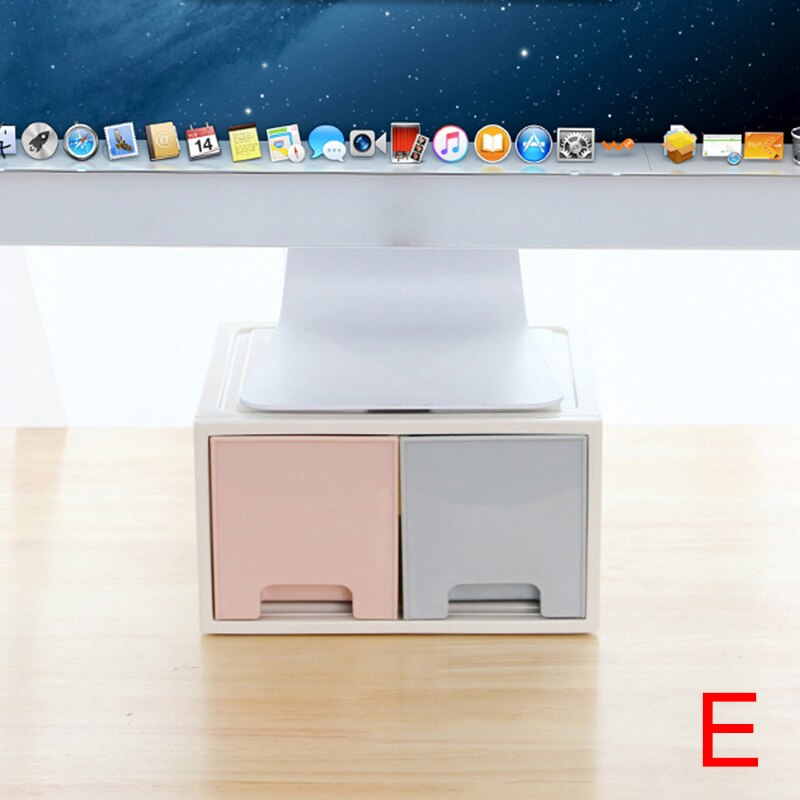 LCD Monitor Stand Holder Bracket with Office Drawer Storage Box Organizer for Desktop FKU66: E