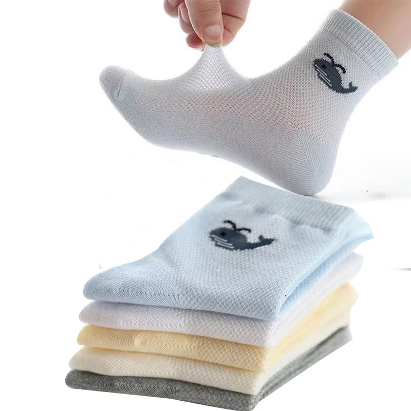 Summer Children Socks Cotton Mesh breathable Cool Cartoon Fish Boy & Girls Socks 1-12 Years Kids 5pairs/1lot