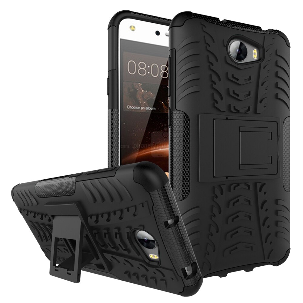 For Huawei Y5II Y5 ii 2 / Y6 II Compact CUN U29 CUN-U29 CUN-L21 CUN-L01 Case Armor Hybrid Silicone Stand Cover Honor 5A LYO-L21: Black