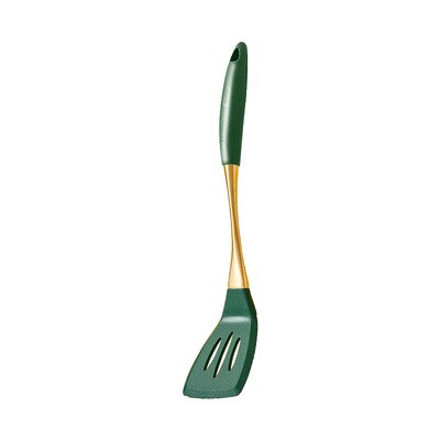 Green Silicone Cooking Tool Stainless Steel Handle Spatula Soup Spoon kitchen tools Home Non-stick Kitchen Untensils kitchenware: slotted turner